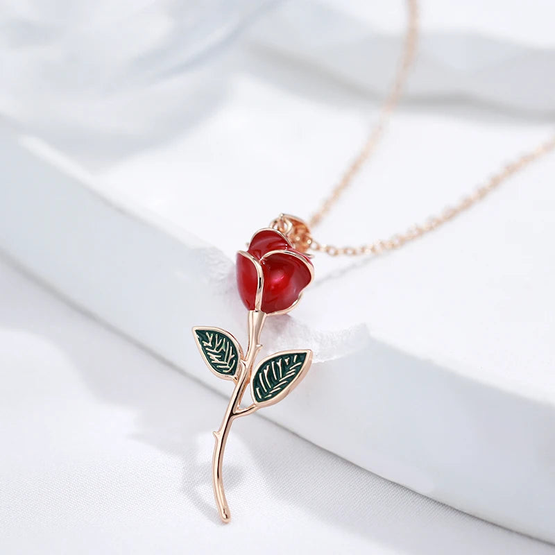 Disney Princess Beauty and the Beast Rose Flower Necklace