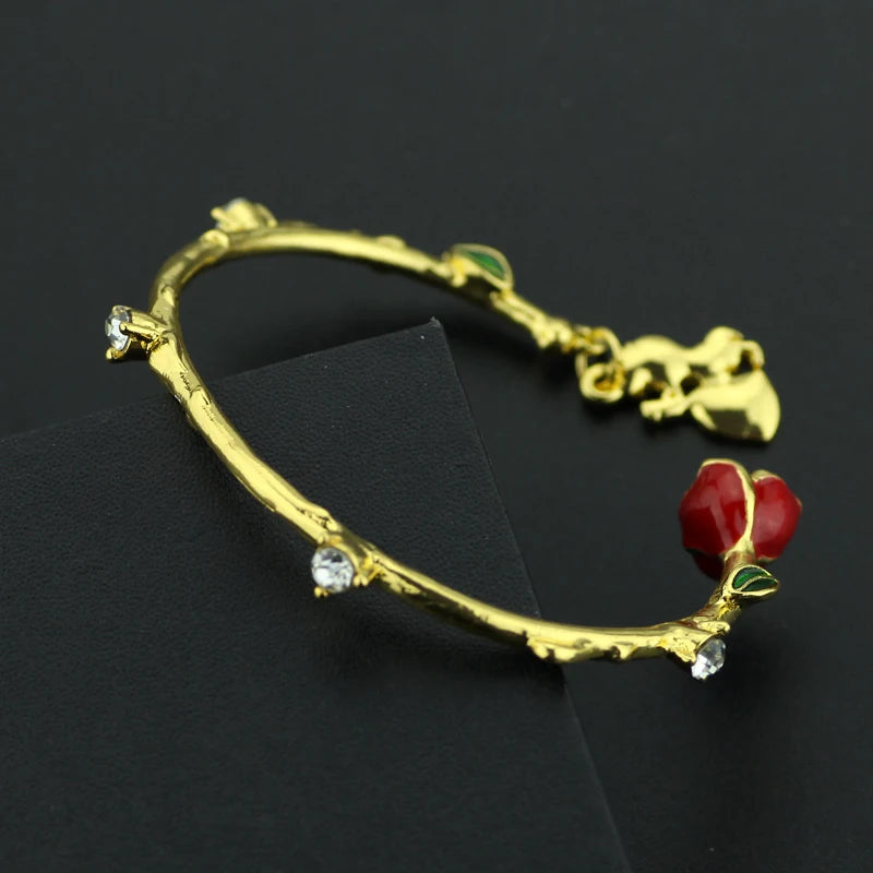 Disney Princess Beauty and the Beast Rose Flower Open Bracelet