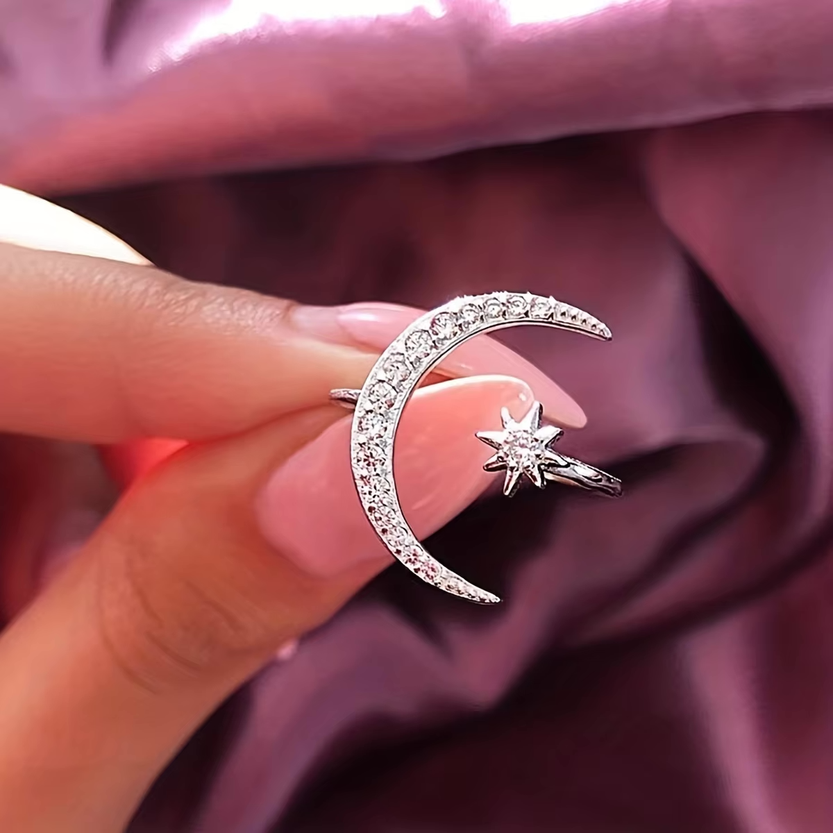 Crescent City Moon and Star Adjustable Ring