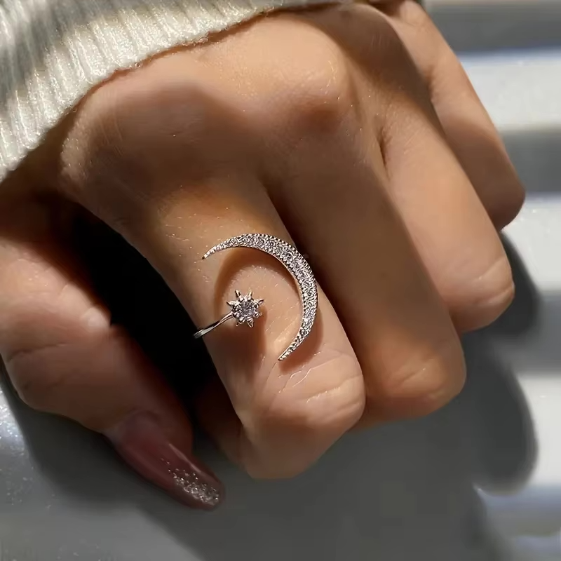 Crescent City Moon and Star Adjustable Ring