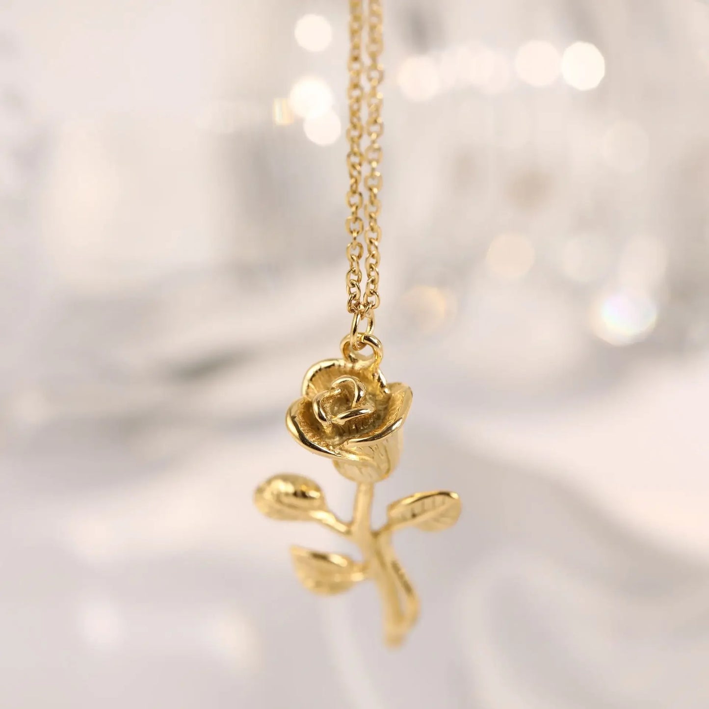 Disney Princess Beauty and the Beast Gold Rose Flower Necklace