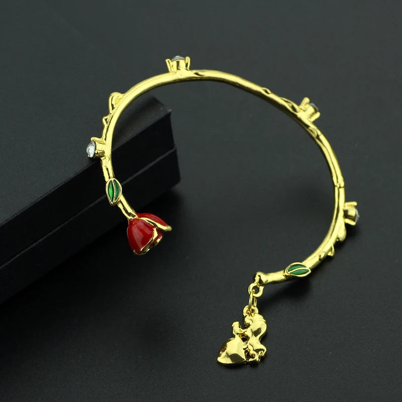 Disney Princess Beauty and the Beast Rose Flower Open Bracelet