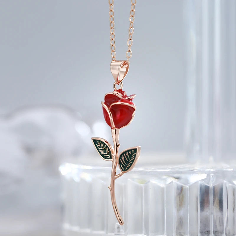 Disney Princess Beauty and the Beast Rose Flower Necklace