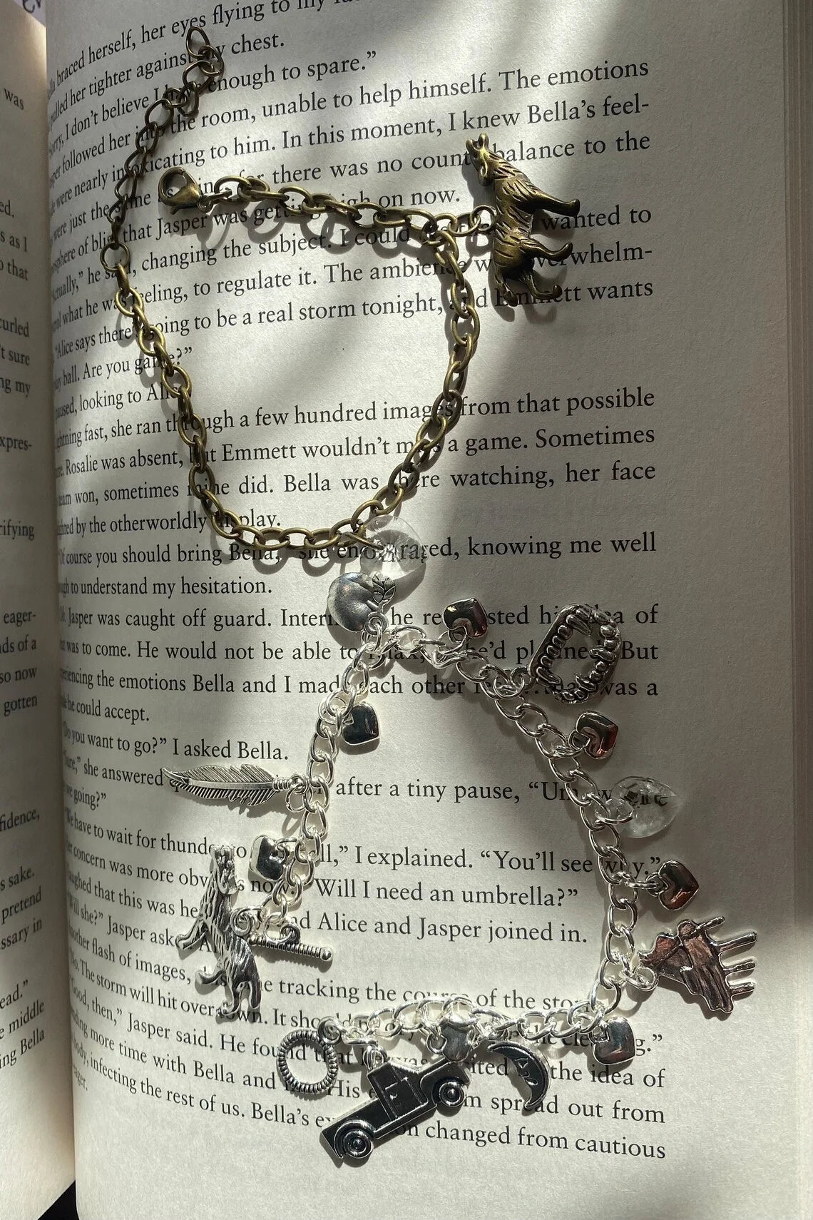 Twilight Bella's Wolf and Crystal Heart Charm Bracelet