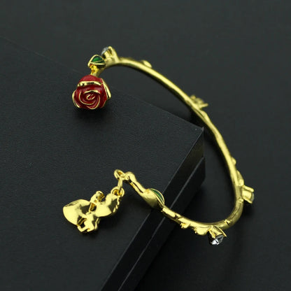 Disney Princess Beauty and the Beast Rose Flower Open Bracelet