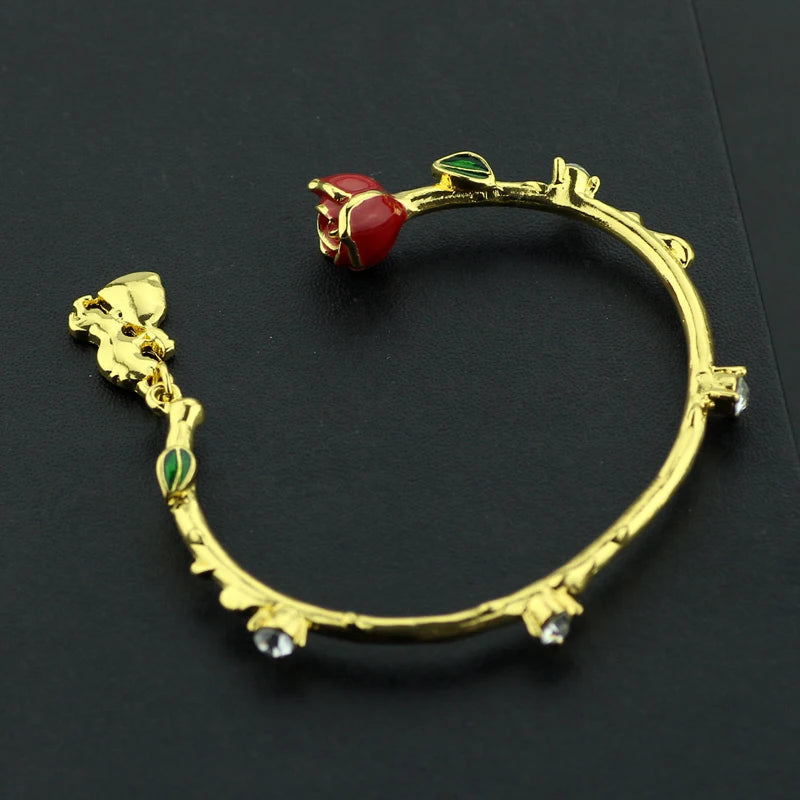 Disney Princess Beauty and the Beast Rose Flower Open Bracelet