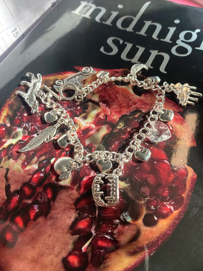 Twilight Bella's Wolf and Crystal Heart Charm Bracelet