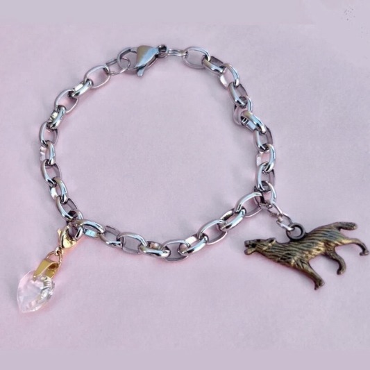 Twilight Bella's Wolf and Crystal Heart Bracelet